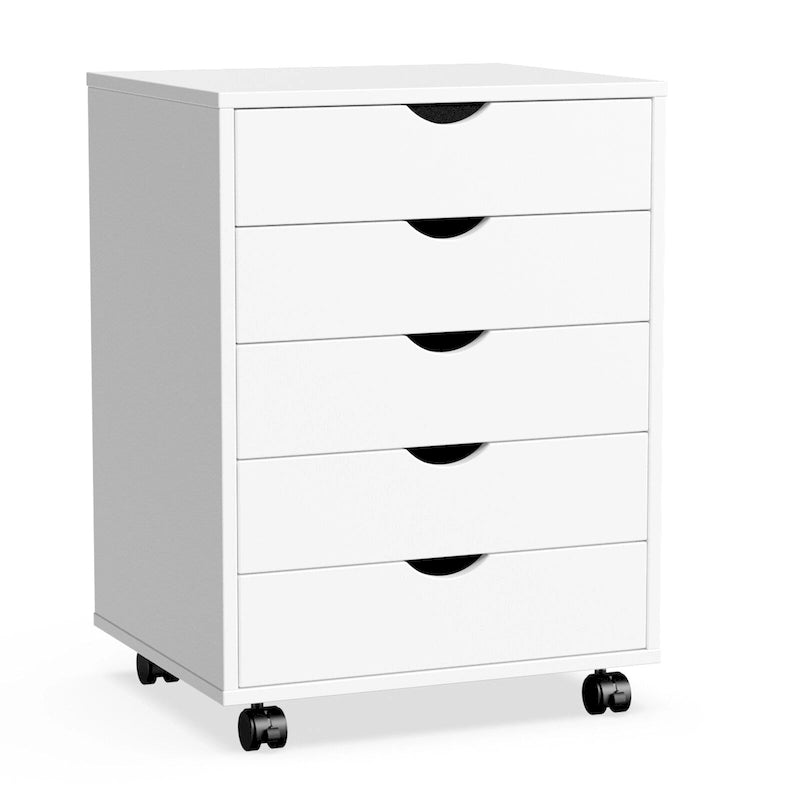 Cassettiera Classificatore Mobile a 5 Cassetti, Comò Contenitore Verticale in Legno con 4 Ruote, Organizzatore Rotante Sottoscrivania