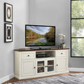 Crosley Shelby 60 Corner Tv Stand In White With Mahogany Top